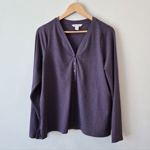EUC Athleta Uptempo long-sleeve, ribbed henley top, size 1X, heathered plum